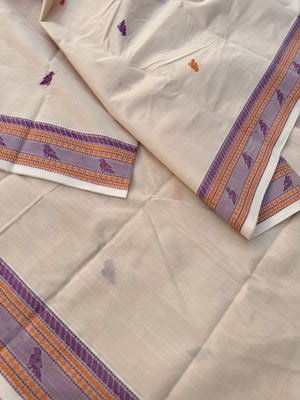 Mangalavastaram - off white with birds woven buttas and borders
