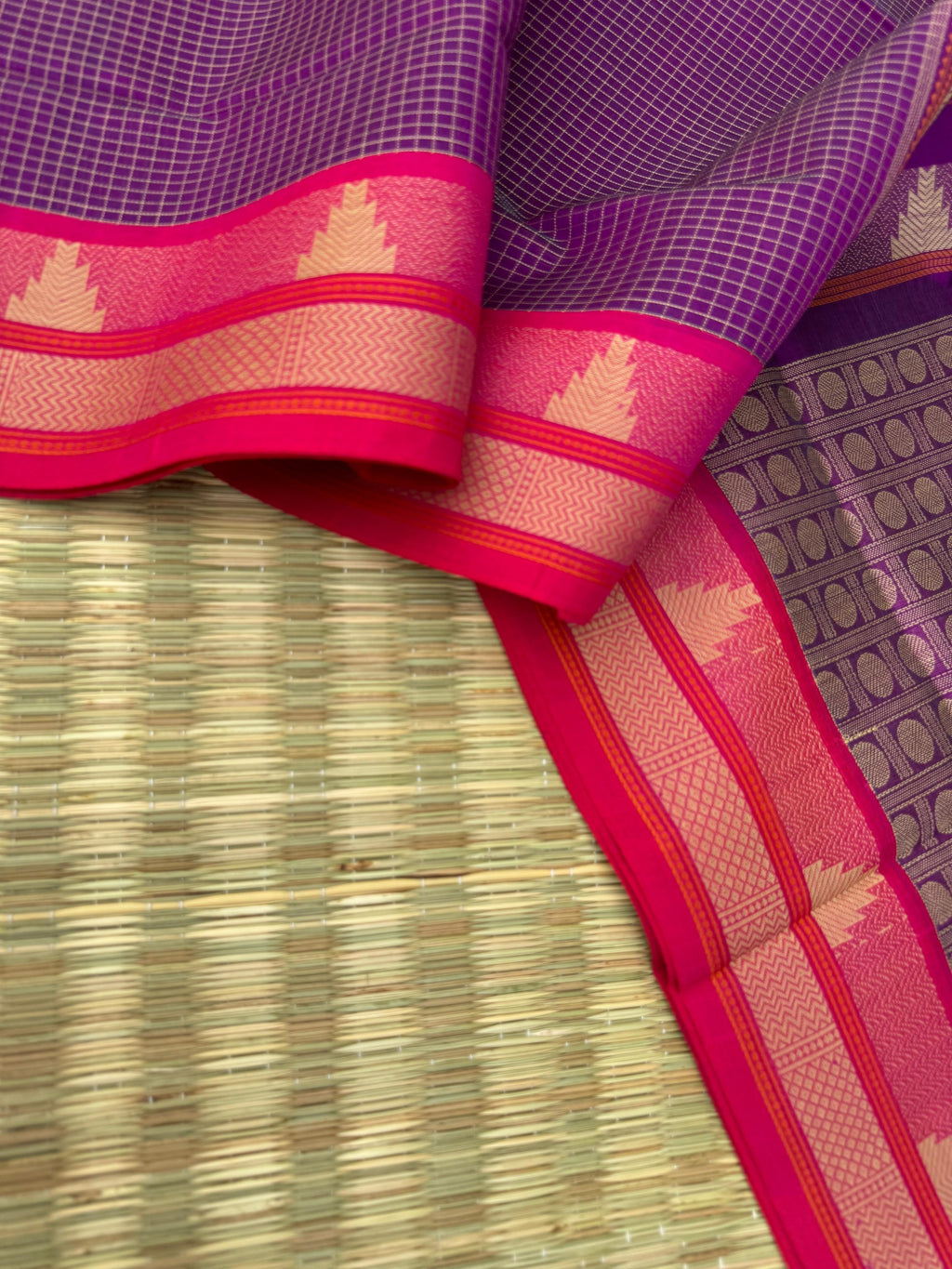 Woven Motifs Silk Cotton - purple podi kattam