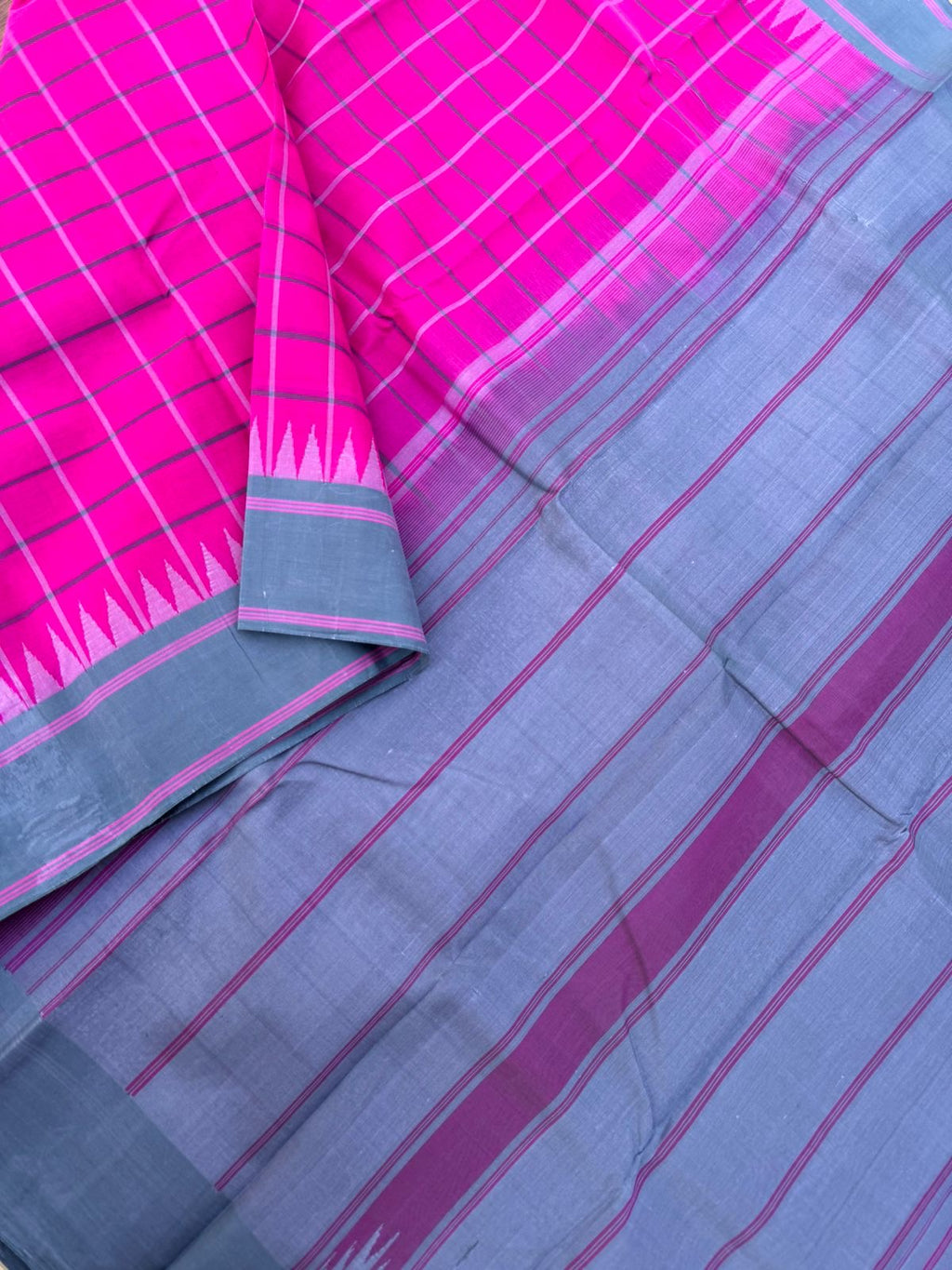 Signature Silk Cotton -pink and grey kattam