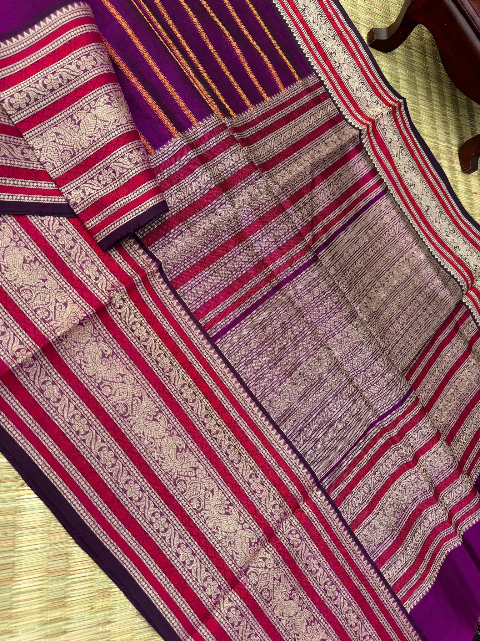 Woven Motifs Silk Cotton - deep purple veldhari