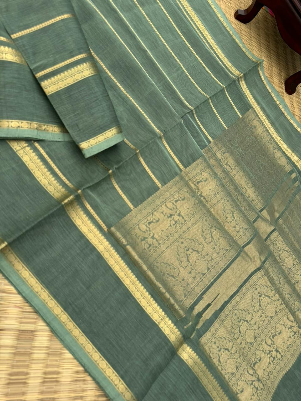 Zari Kissed Silk Cotton - burnt elachi green veldhari