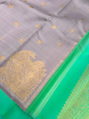 Mohaa - Rarest Borderless Kanchivarams -stunning silver grey and dual tone aqua