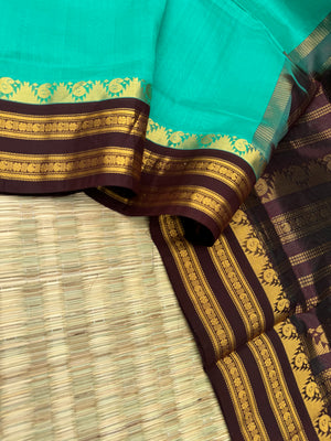 Korvai Silk Cotton - aqua blue and coffee bean