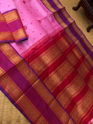 Vintage Ragas on Kanchivaram - Rose milk pink with pattu buttas woven body with retta pett woven borders
