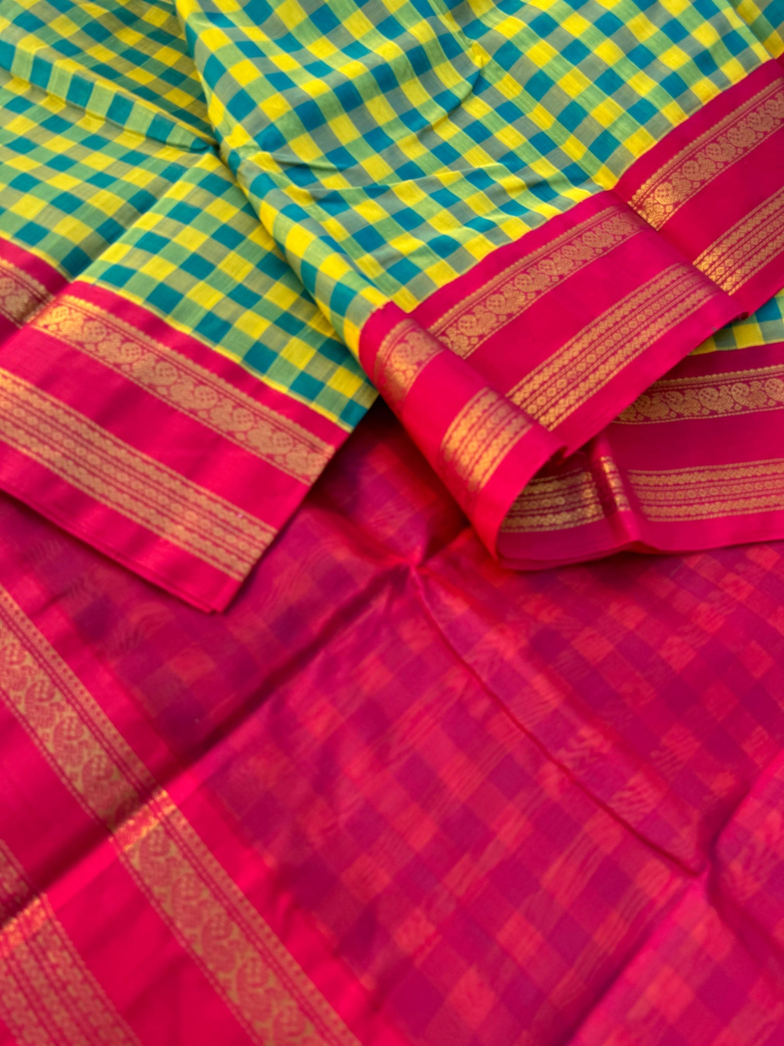 Korvai Silk Cotton - yellow and teal paalum palamum kattam