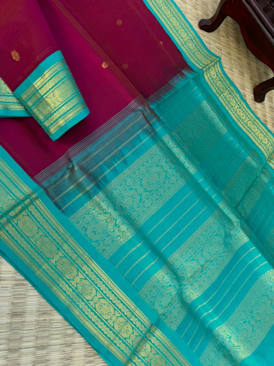 Korvai Silk Cottons - majenta and aqua