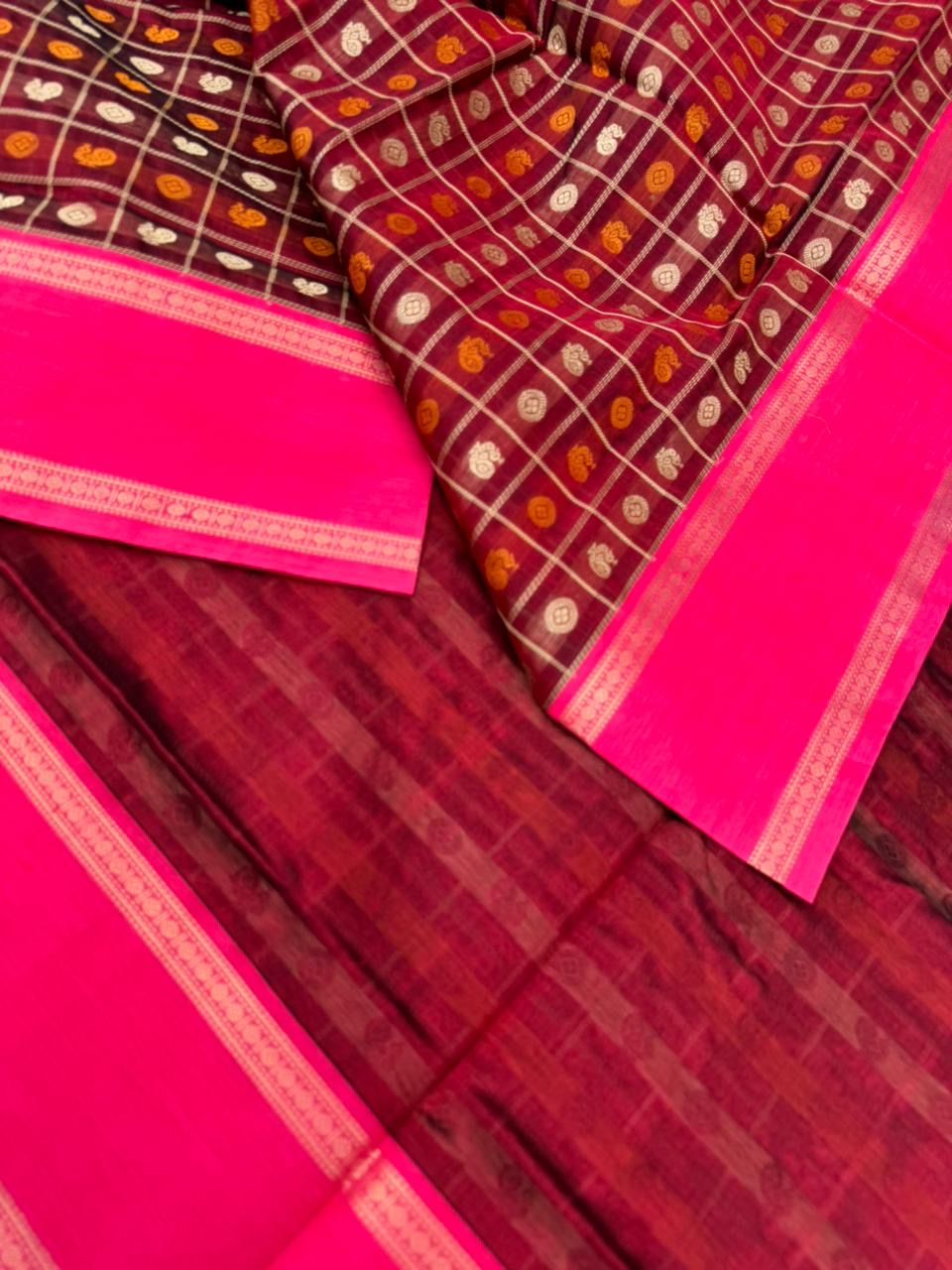 Woven Motifs Silk Cotton - deep aaraku maroon 1000 buttas
