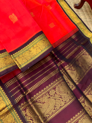Korvai Silk Cotton - chilly red and maroon