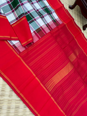 Album Untouched - a most beautiful chex woven body with deep red woven korvai borders