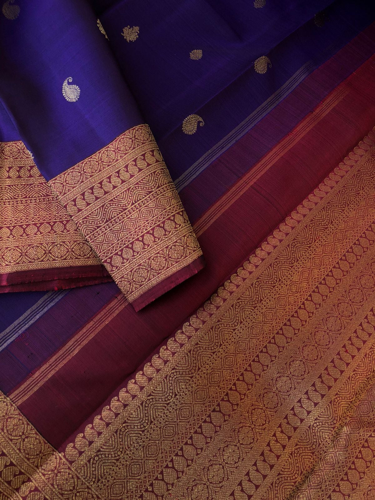 Antique Touch Kanchivarams - the traditional at the best deep ink blue and maroon