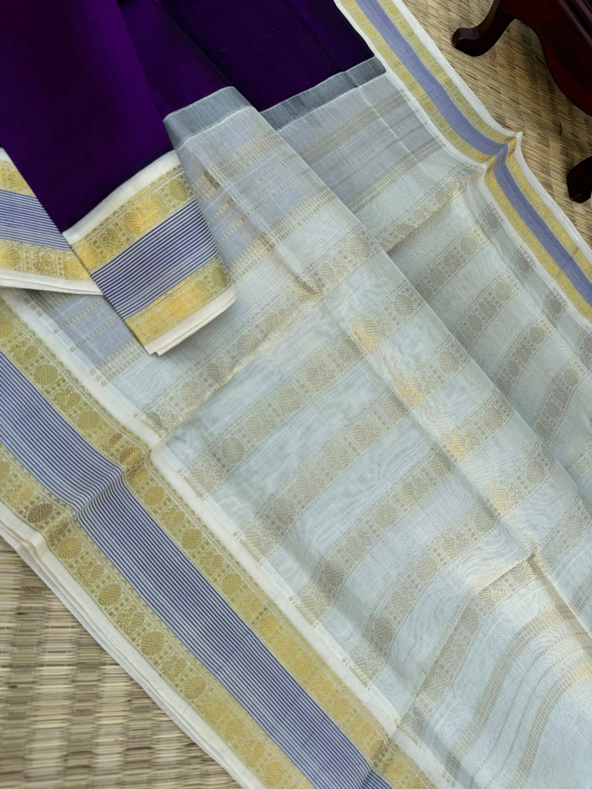 Korvai Silk Cottons - brinjal purple and off white