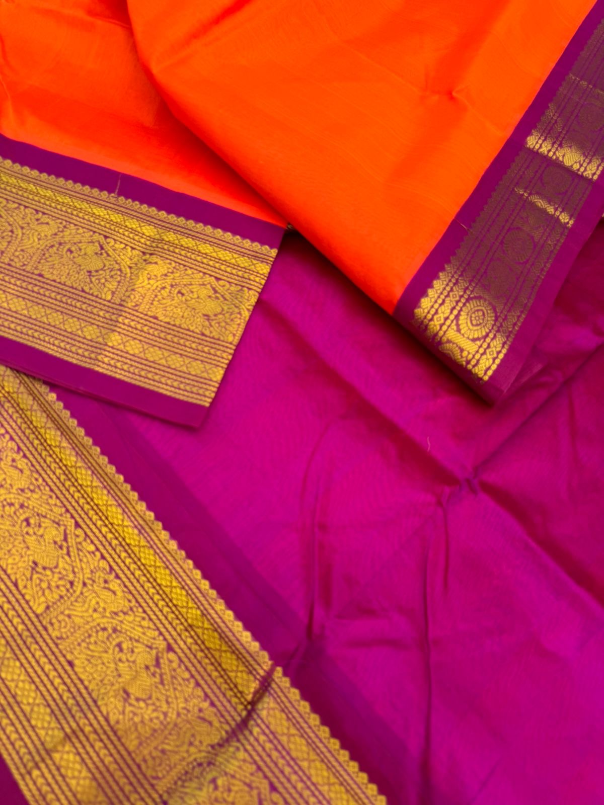 Korvai Silk Cottons - orange majentha