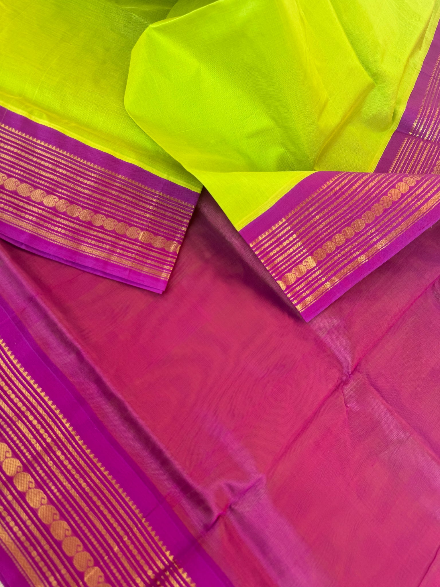 Korvai Silk Cotton - apple green and majentha