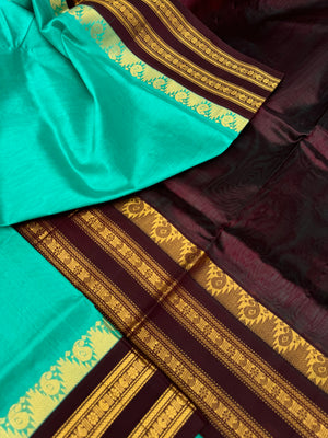 Korvai Silk Cotton - aqua blue and coffee bean