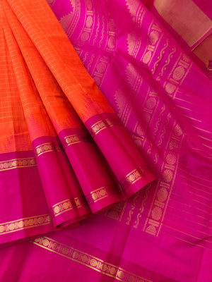 Kattams on Korvai Silk Cotton - orange and pink zari kattam