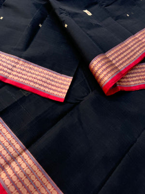 Mangalavastaram - black with Meenakari woven buttas and pall