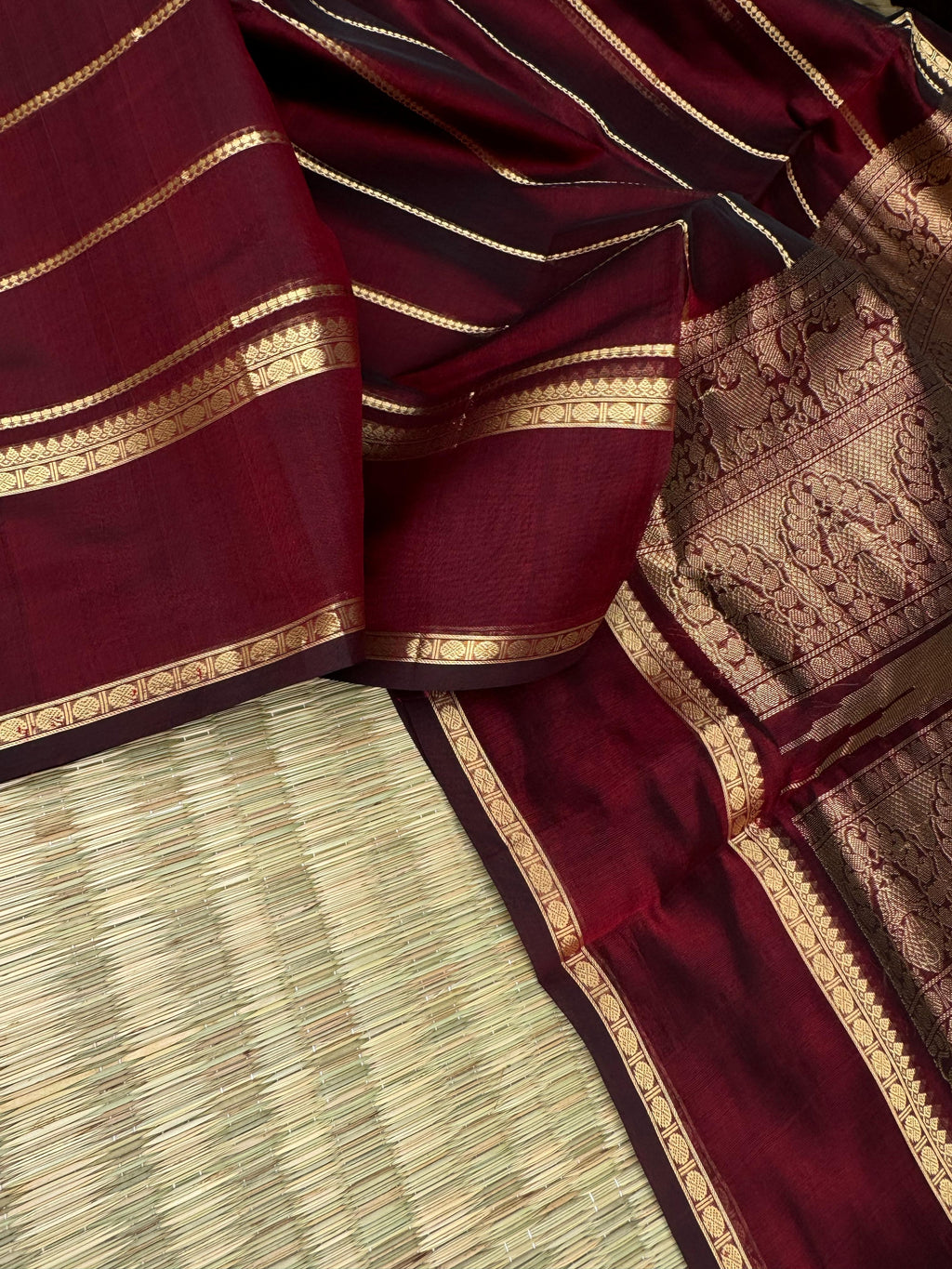 Zari Kissed Silk Cotton - deepest maroon veldhari