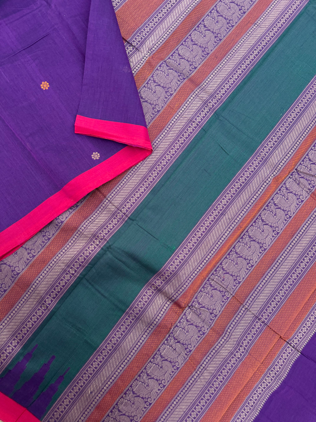 Corporate Style Mangalavastaram - deep violet with red sleeve edge