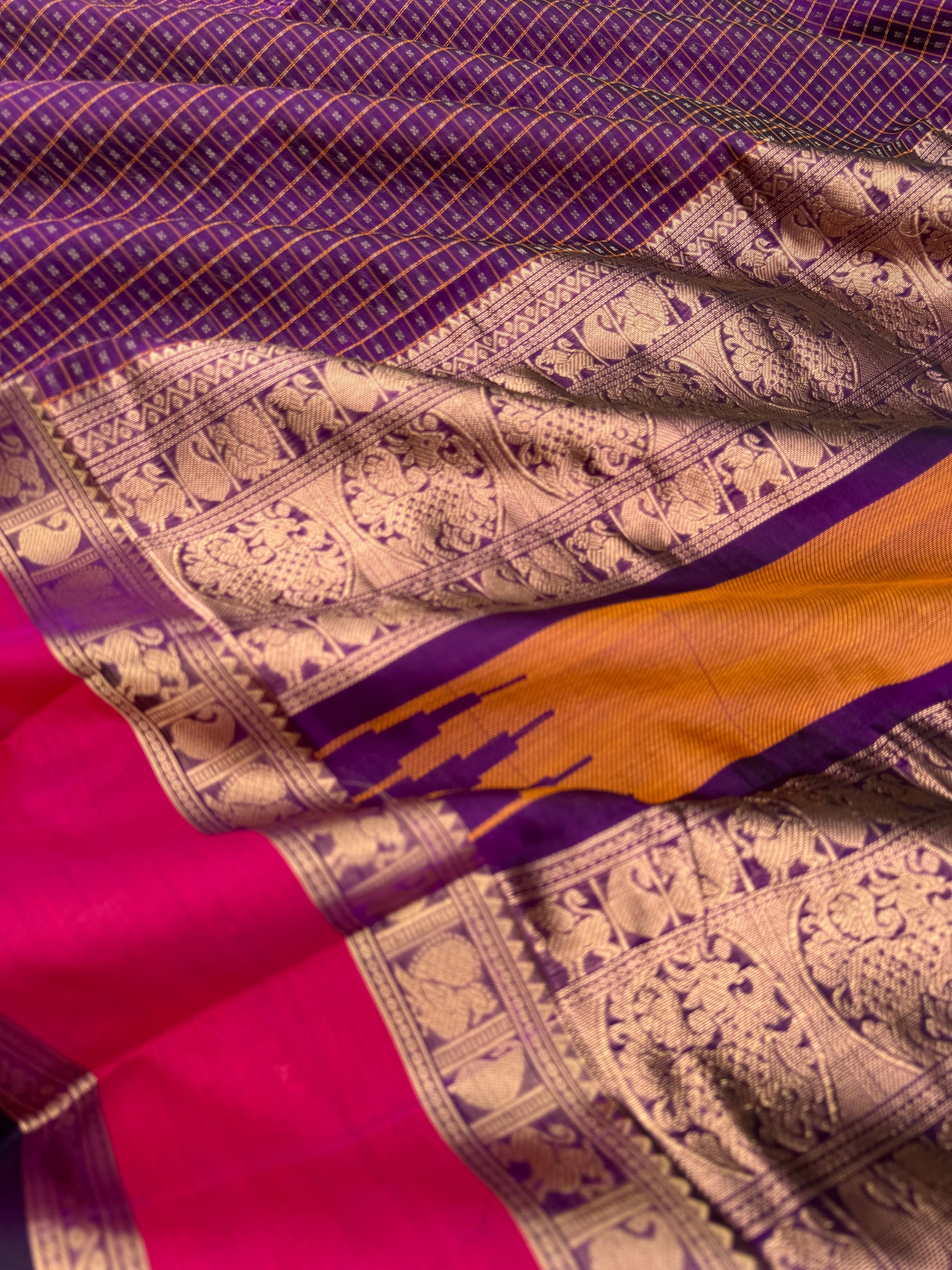 Woven Motifs Silk Cotton - deep plum purple lakhasdeepam