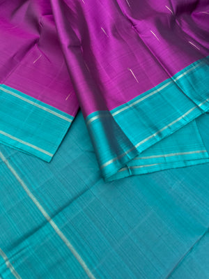 Diwali Edits - Kanchivaram For All Occasions - dark deep purple and teal rain drop woven buttas