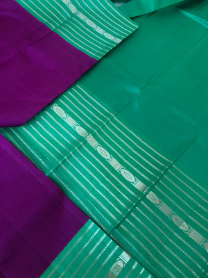 Vintage Ragas on Kanchivaram - stunning deepest purple and green with silver zari woven korvai borders