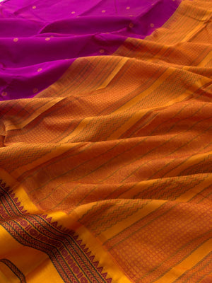 Divyam - Korvai Silk Cotton with Pure Silk Woven Borders - vada malli and mustard