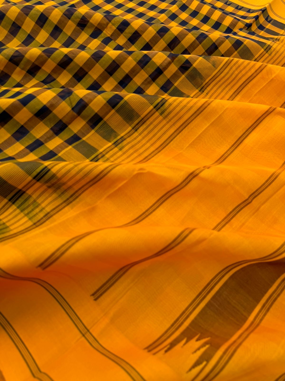 Signature Silk Cotton - mustard and black kattam