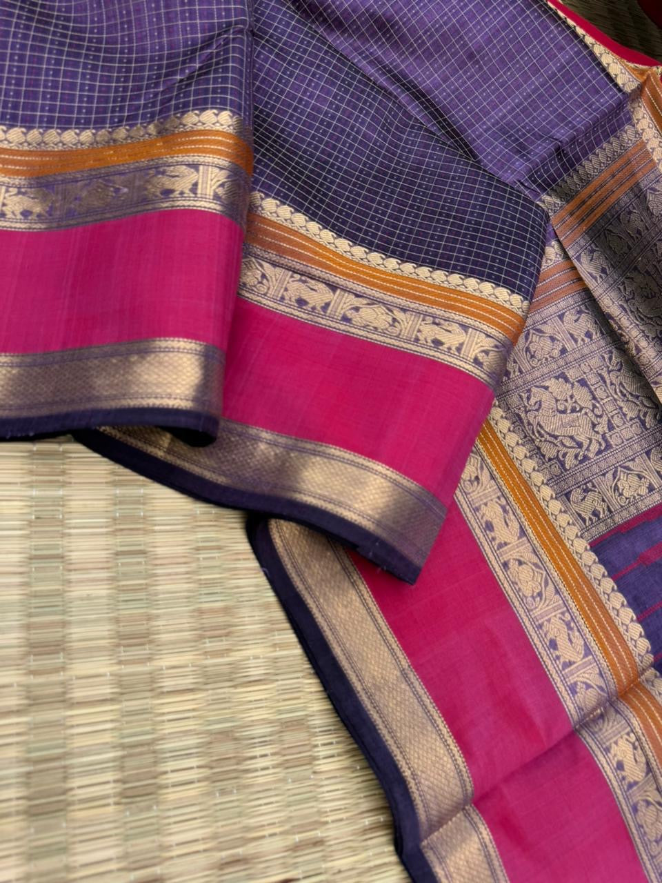 Woven Motifs Silk Cotton - metallic deep violet grey lakshadeepam