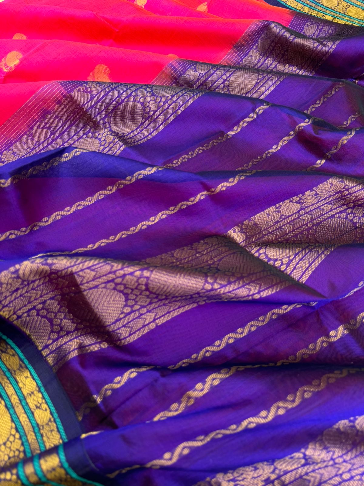 Korvai Silk Cottons - stunning hot pink and violet with woven buttas