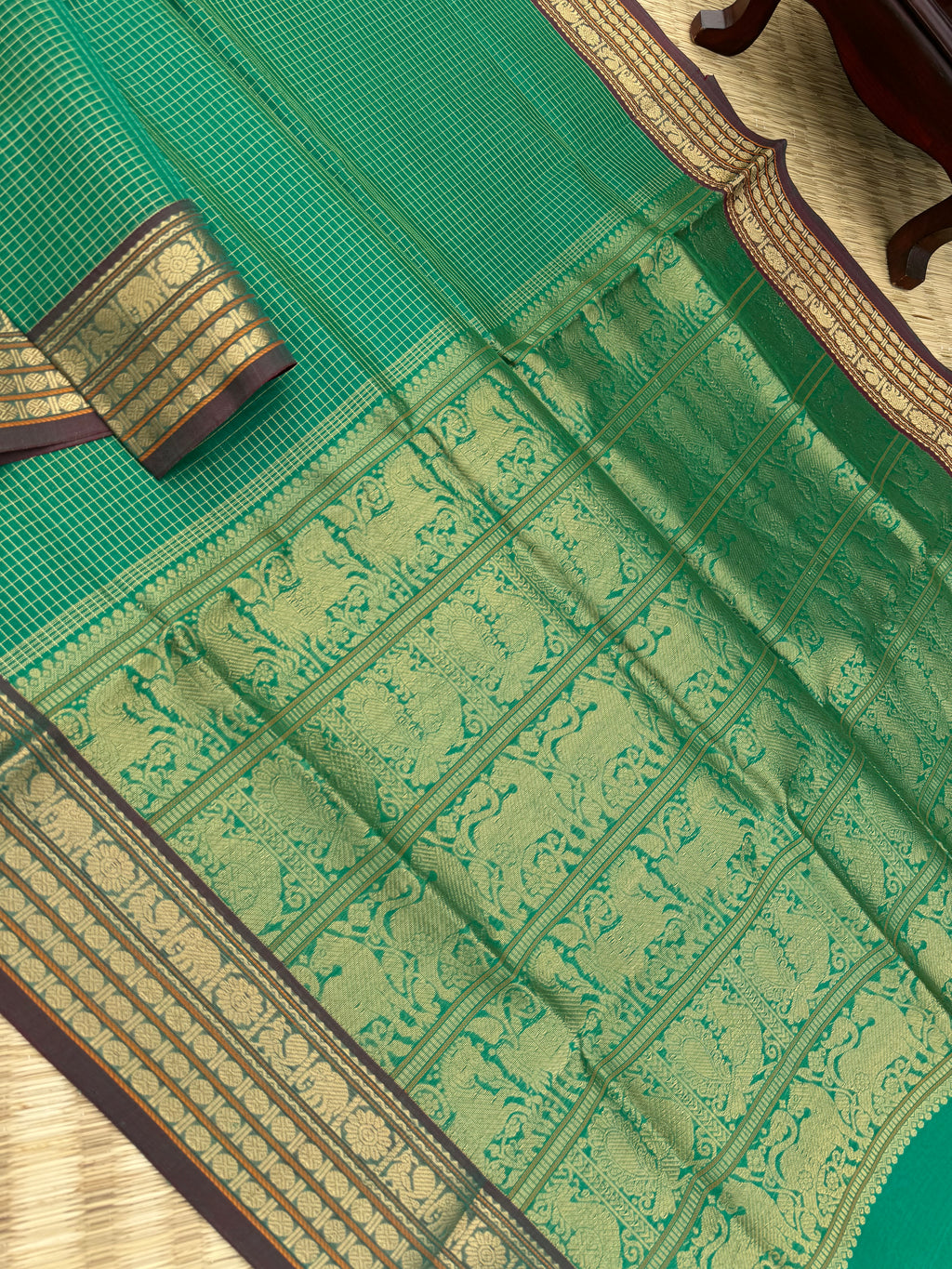 Zari Kissed Silk Cotton - dark green vairaoosi kattam