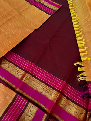 Vintage Ragas on Korvai Kanchivaram - sun set rusty mustard with most traditional mooppula woven borders