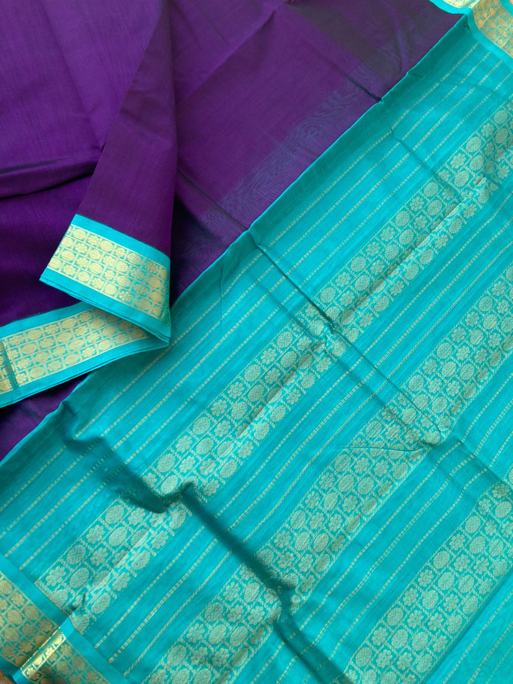 Korvai Silk Cottons - deep purple and aqua