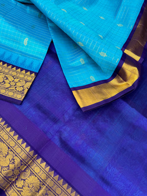 Korvai Silk Cotton - blue on blue zari kattam buttas