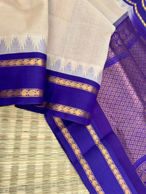 Korvai Silk Cotton - beige ivory and deep violet