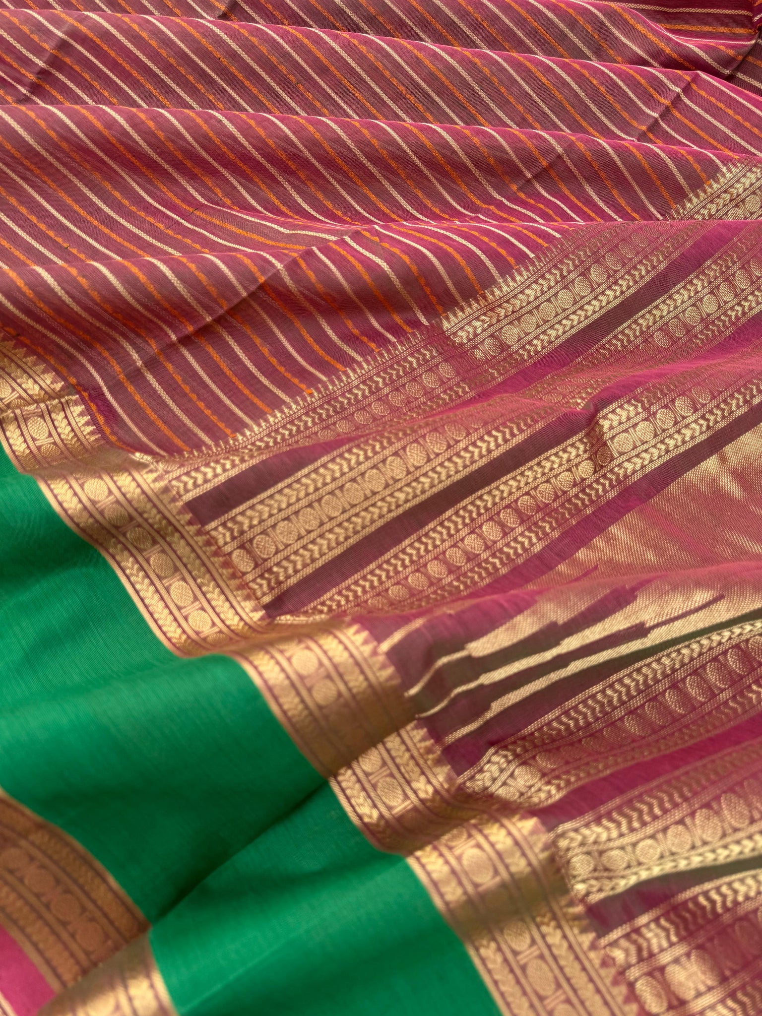 Woven Motifs Silk Cotton - pink short green veldhari