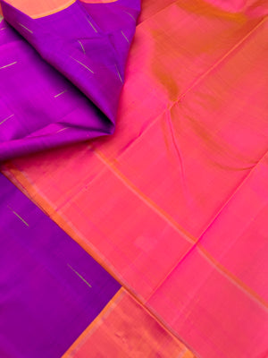 Diwali Edits - Kanchivaram For All Occasions - stunning purple and peach rain drops woven buttas
