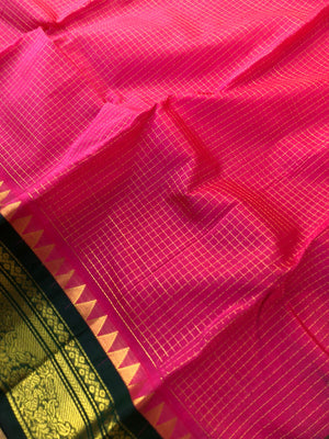 Kattams on Korvai Silk Cotton - burnt pink and Meenakshi green zari kattam