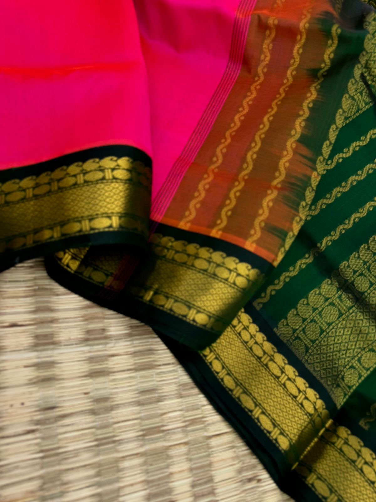 Korvai Silk Cottons - vibrant pink and Meenakshi green