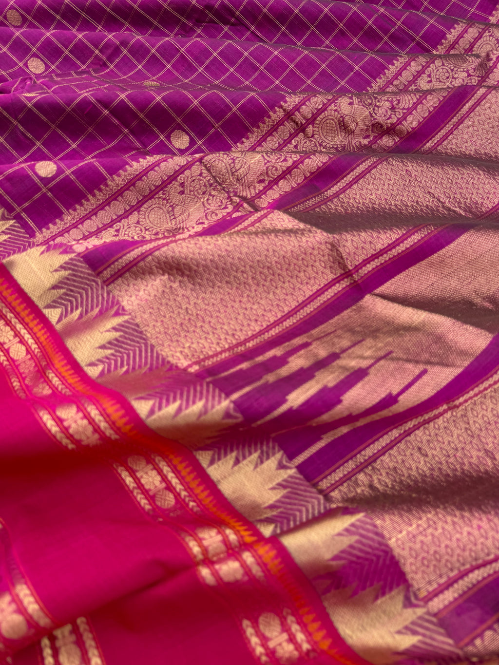 Zari Kissed Silk Cotton - a majentha purple pink with all traditional designs in one saree