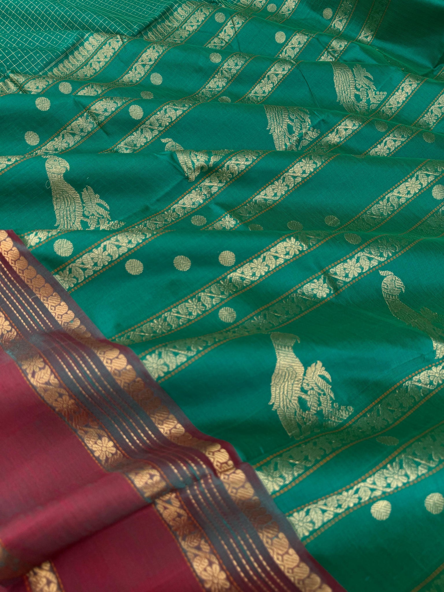 Zari Kissed Silk Cotton - green Lakshadeepam with parrots woven pallu