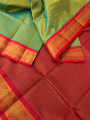 Colours of Korvai Silk Cotton - short green and red