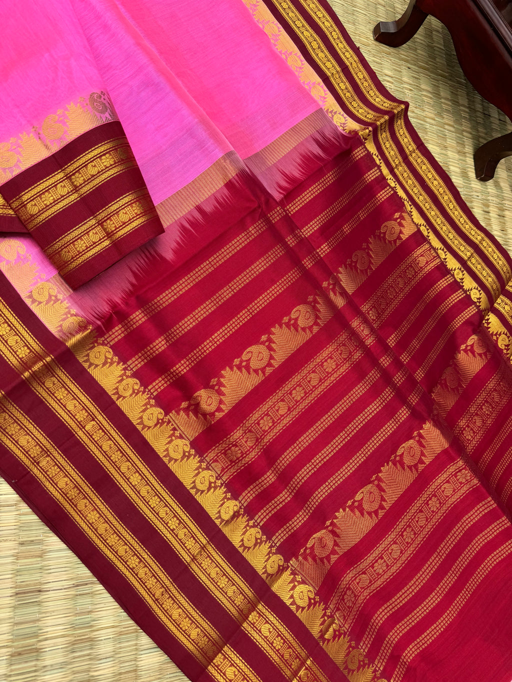 Korvai Silk Cotton - candy pink on deep aaraku