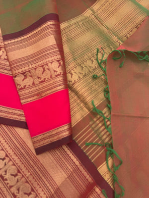 Zari Kissed Silk Cotton - the grandest manthulir tone woven borders