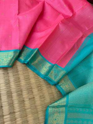 Meenakshi Kalayanam - Connected By Korvai - the stunning panner rose and turquoise small borders