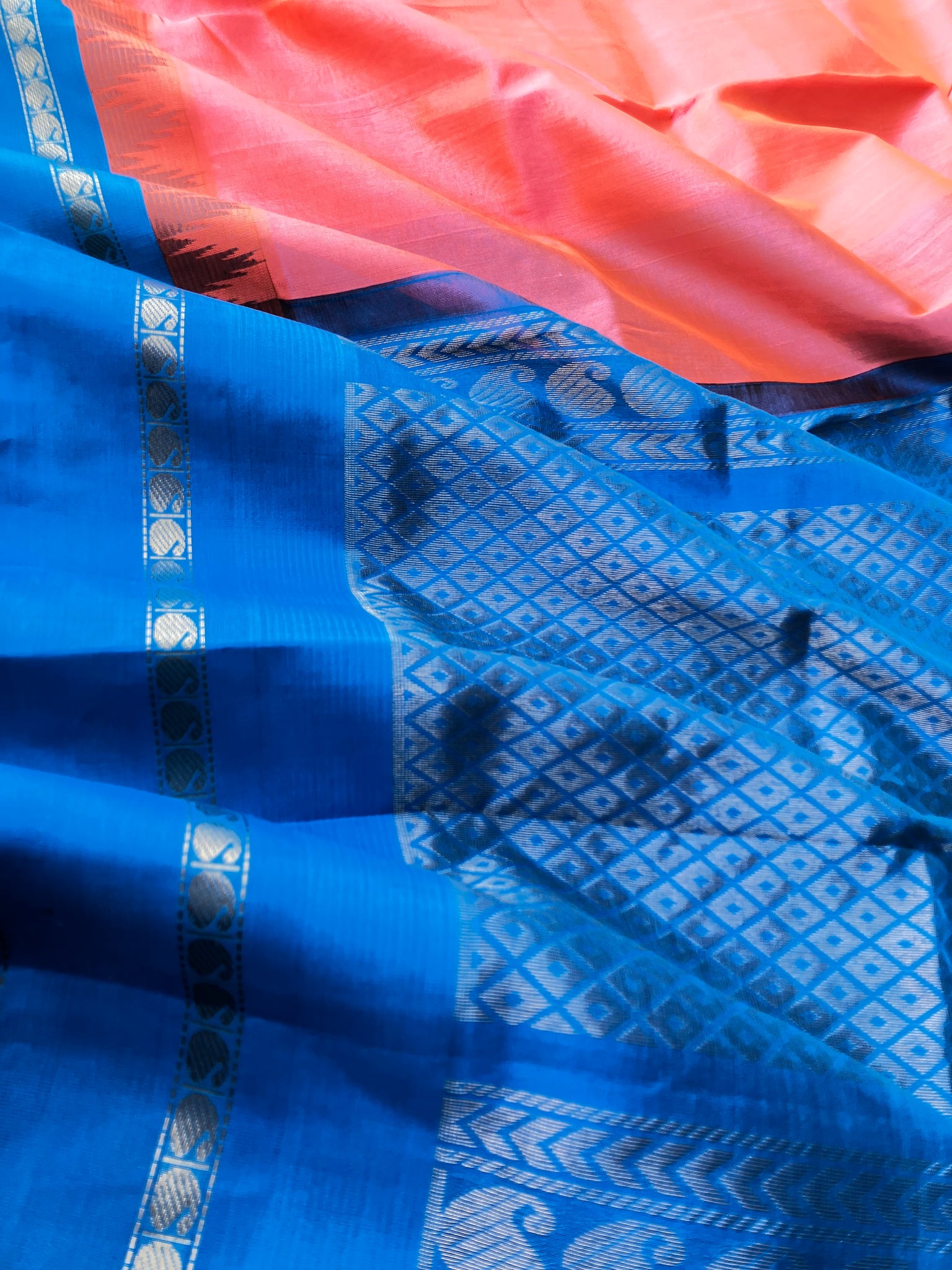 Korvai Silk Cotton - bubble gum pink and Anand blue
