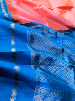 Korvai Silk Cotton - bubble gum pink and Anand blue