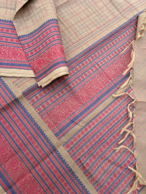 Mangalavastaram - deep being with interlocking woven chex with grand pallu and borders