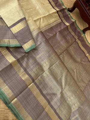 Album Untoched - Unique Kanchivarams - creamy tussar tone veldhari with retta pett woven borders