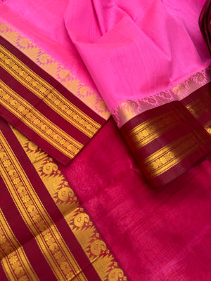 Korvai Silk Cotton - candy pink on deep aaraku
