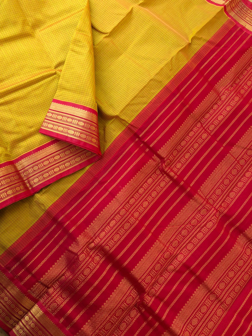Korvai Silk Cottons - mustard and red podi kattam